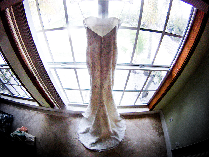 Fish eye image of wedding dress