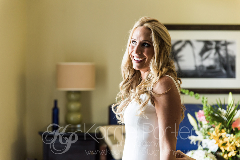 Bride bathed in natural sunlight from a window in her suite at the Pier House in Key West.
