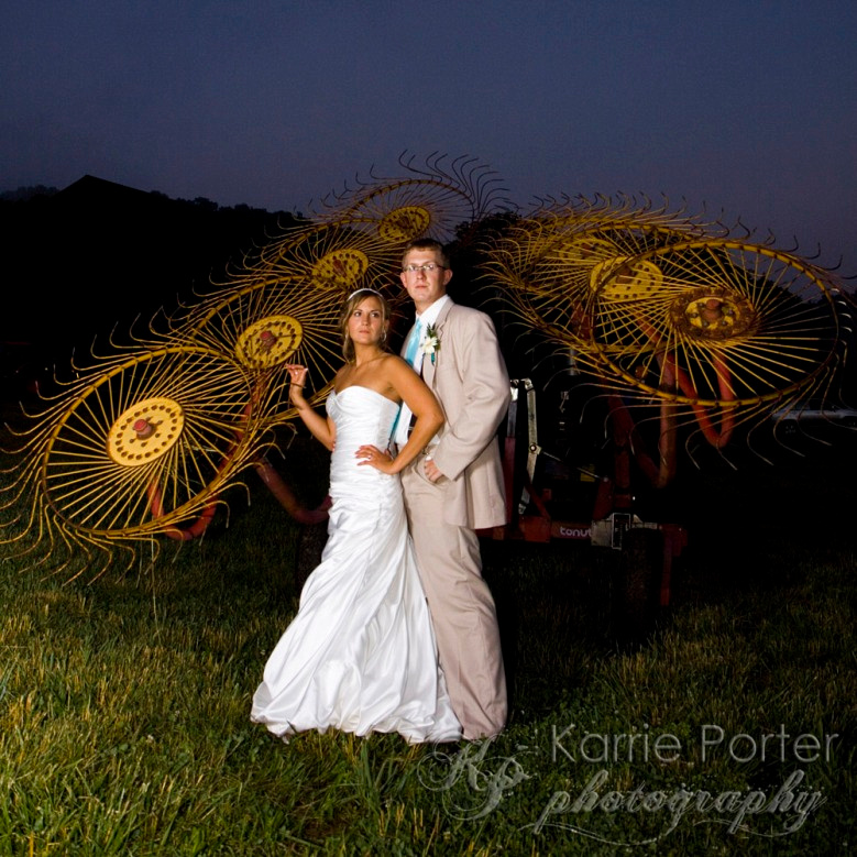Bride and groom tractor hay cutter